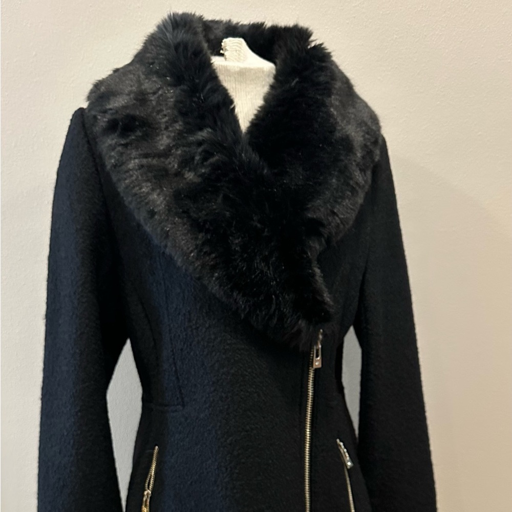 INC International Concepts Black Faux Fur Wool Coat - Size Large
